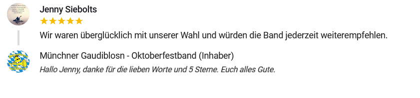 Wir waren überglücklich mit unserer Wahl und würden die Band jederzeit weiterempfehlen.